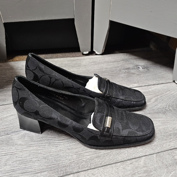Coach Signature Logo Jamie Loafer Block Heel Womens Black Size 7.5 Vintage - Picture 2 of 12
